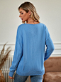 V-Neck Long Sleeve Ribbed Trim Sweater – Bluerazberi