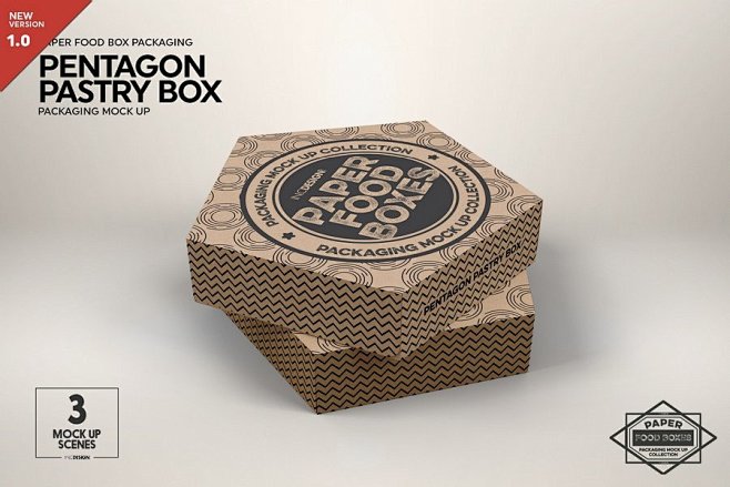 五边形蛋糕高点食品包装盒纸盒立体展示效果...