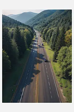 摄影风森林环绕的公路AI数字艺术-众图网
