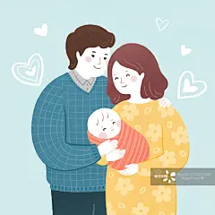 父母,插画,卡通,怀孕的,婴儿正版图片素材