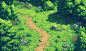 meadow with dirt path through it. battle background in isometric view from turn-based rpg --ar 5:3 --v 6