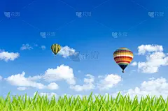 热气球,多色的,田地,绿色,在上面,风,水平画幅,山,户外,篮子