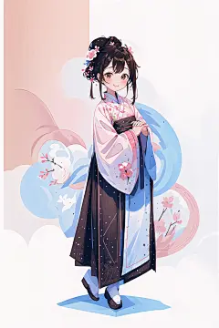 简约风汉服中国风古风少女插画