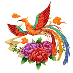 时尚花朵手绘红黄古典国潮凤凰素材