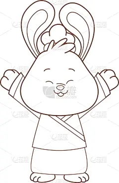 可爱的,秋天,中间,兔子,黑白图片,卡通,亚洲,创造力,传统,问候