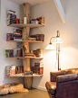树形书架置物架实木书架创意原木桩架简易小书架落地多层柜宜家-淘宝网