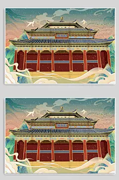 广州中山纪念堂广州城市地标建筑插画