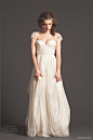 Wedding Dress 2013- Cap sleeves, Ruching, natural Waist, straps, White Cream.