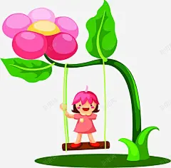 卡通儿童荡秋千童心 创意素材