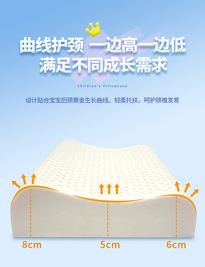 sw儿童乳胶枕头纯棉透气加长护颈枕小学生...