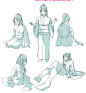 #SAI资源库# 绘制动漫和服要点总结！（画师：Elruu） 绘制彰显性感魅力的和服形态，从站姿、坐姿、躺姿多种姿态出发，自己借鉴，转需~ ​​​​