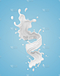 牛奶飞溅成螺旋状和扭转状。