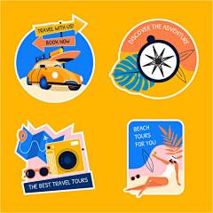 贴纸 卡通形象 手绘 表情包 矢量 头像 插画 旅游