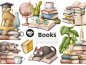 Books clipart library reading cartoon teacher owl aducation back to school study illustration clipart cats books
