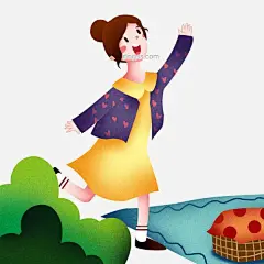 踏青女孩开心玩耍插画图片大小2000x2000px 图片尺寸3.46 MB 来自PNG搜索网 pngss.com 免费免扣png素材下载！春游踏青女孩插画#卡通女孩#卡通手绘#开心高兴女孩#食物篮子#植物装饰#