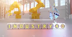 机器人手展示工业4.0符号- ai概念- 3d渲染