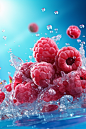 Food shot, ultra close-up bayberry splash, liquid explosion bayberry, five bayberries, bright blue sky surreal style bright fruit background, focus on blueberry color, real, high resolution, unreal engine