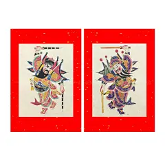 福字传统年画红底宣纸门神门贴门芯怀旧国风兔年对联秦琼敬德春节-淘宝网