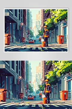 AI数字艺术劳动节清洁工环卫工人插画