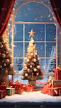 圣诞节平安夜3D立体C4D圣诞树背景图片素材