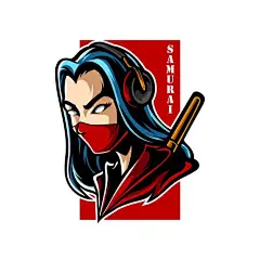 日本武士女孩玩家日式插画矢量图设计素材
