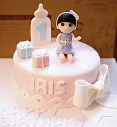 北京生日蛋糕 翻糖蛋糕个性蛋糕 宝宝周岁 奶瓶女孩 彩虹内心-淘宝