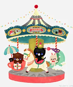 卡通旋转木马_新图网 https://www.ixintu.com 卡通素材 儿童插画 故事插画 童话 梦幻 卡通 森林系 卡通动物 卡通人物 可爱 旋转木马