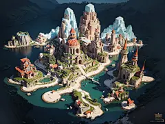 AI游戏海岛场景建筑素材 背景插画绘画临摹 游戏美术场景设计资源-淘宝网