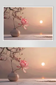 AI数字艺术中国风荷花禅意摄影图电商展台