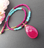 Pendant Necklace Gemstone Beaded Hot Pink Jade Teardrop Pendant Necklace Boho Chic