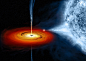 黑洞喷流的成份是什么？许多恒星系统里的黑洞，周围肯定会有被重力从邻近伴星拉过来的云气和电浆所聚成之吸积盘。其中部份物质在靠近黑洞时，会被旋转黑洞以强烈喷流的形式，从恒星系统排放出去。最近的证据显示，这些喷流除了电子和质子之外，还含有铁和镍这类重元素的原子核。这项发现的观测标的是恒星系统4U1630-47，仪器则包括位在澳洲东部CSIRO的密集式电波阵列，以及欧洲太空总署位在地球轨道上的XMM-牛顿天文卫星。上图所示的恒星系统4U1630-47，右侧为蓝色伴星，左侧则有源自吸积盘中心黑洞的喷流。据信恒星系统