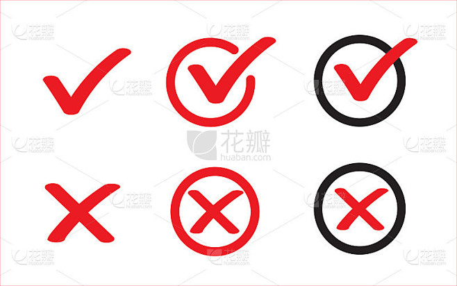 真和假平面图标。检查标记和红十字图标。是或否符号。矢量图