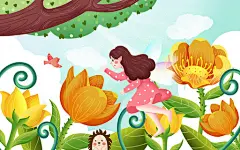 春天春分春天春彩色卡通手绘春天立春现画花仙子原创插画海报春天人物