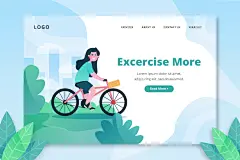 扁平风人物山坡骑行人物插画