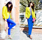 H&M Neon Yellow Jacket, Stella Mc Cartney Heels, Fendi Clutch, Diy Collar Top, Topshop Trousers