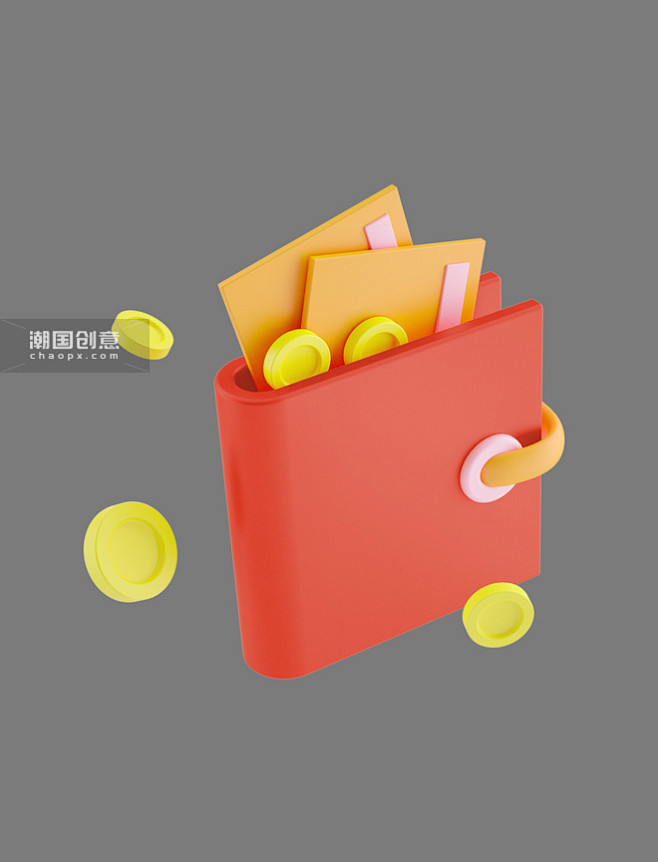 红色C4D立体卡通金币钱包财富金融理财图...