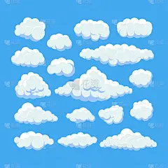 卡通云孤立蓝天全景矢量收集。