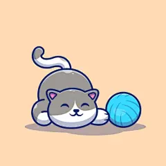 憨态可掬的小猫与毛线球插画艺术作品