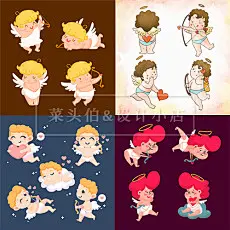 手绘卡通丘比特爱心情人节七夕漫画插画艺术贺卡装饰矢量设计素材-淘宝网