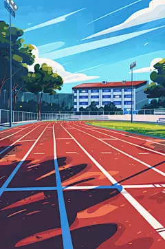 AI数字艺术扁平风校园球场操场插画-众图网