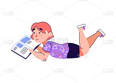 矢量,可爱的,草图,绘画插图,卡通,书,女孩,室内地面,分离着色,读书