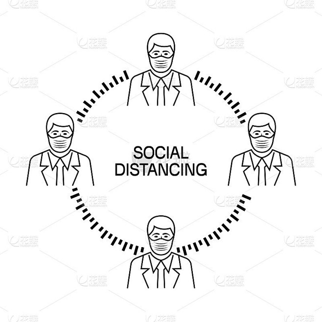 登陆页的社会意识。社交距离黑线图标。