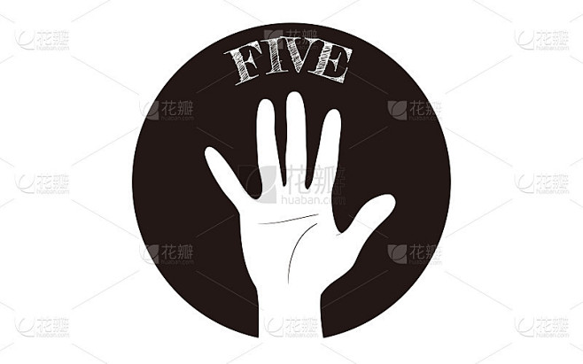 手势图标，数字5，手指字母。矢量图
