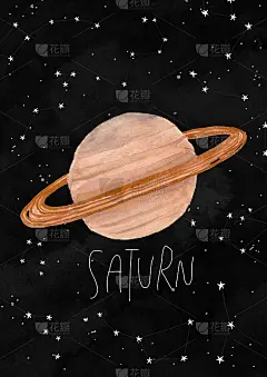 手绘插图与土星行星
