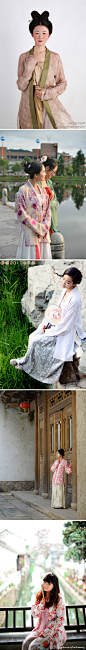 【褙子】#汉服#款式之一，男女皆可穿用，对襟长袖，直领，领緣通底部，穿时衣襟多敞开，衣身有长有短，两侧开裾，高开衩可至腋下。和披风的不同之处：明.三才图会 写，褙子，即今之披风。披风相对宽大一些，当然明也有窄的，披风领緣多只到胸前不通底。注：也有人认为对襟襦裙是短褙子束入群内的效果。