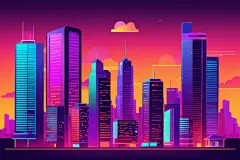 创意霓虹灯光城市建筑风景插画