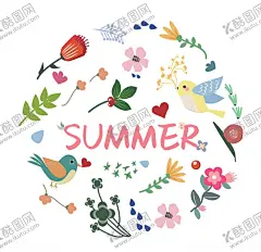 可爱小鸟和花 【酷图网】小鸟,花环,SUMMER,可爱,素材,海报