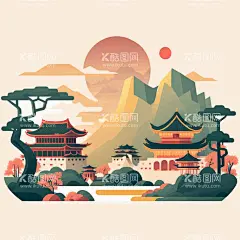 手绘创意小清新山水风景城市建筑  - 源文件下载【酷图网】手绘,小清新,创意,山水,风景,城市,建筑,插画,海报,图案,AI矢量,设计素材,