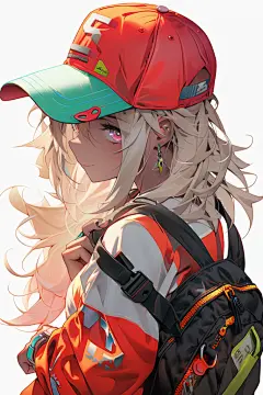 特写漫画棒球帽女孩图片插画