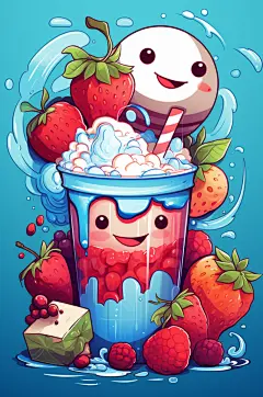 AI数字艺术可爱甜点草莓杯子蛋糕插画